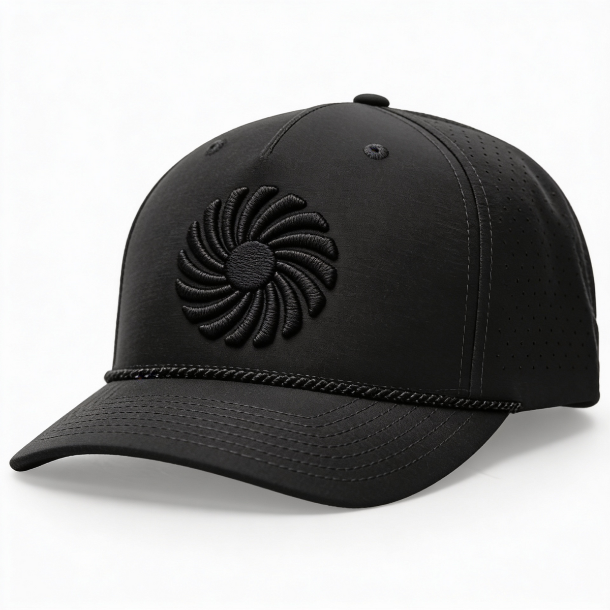 Black On Black Perforated Rope Hat